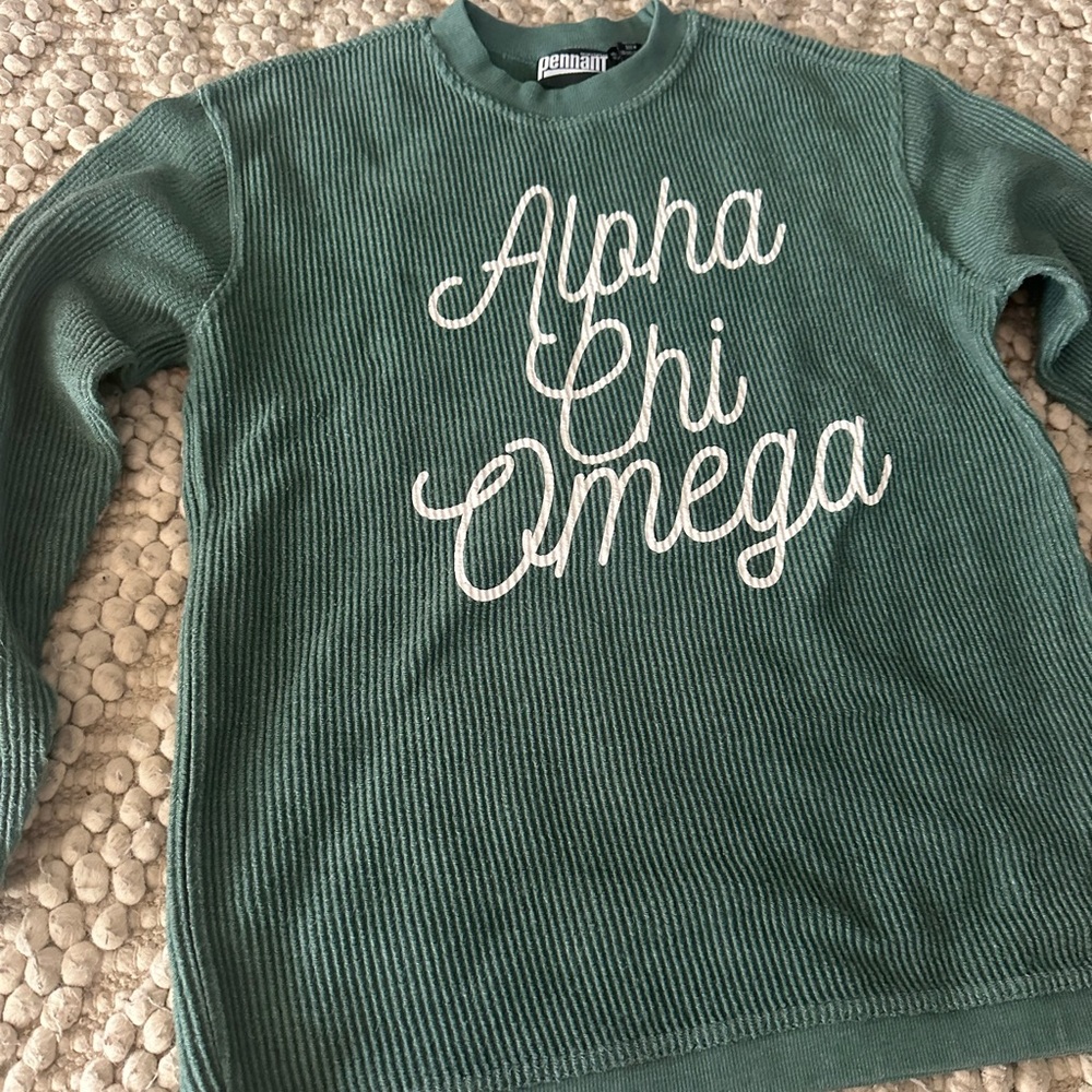 Alpha Chi Omega sweatshirt sorority Greek life Sz Med Corded Crew